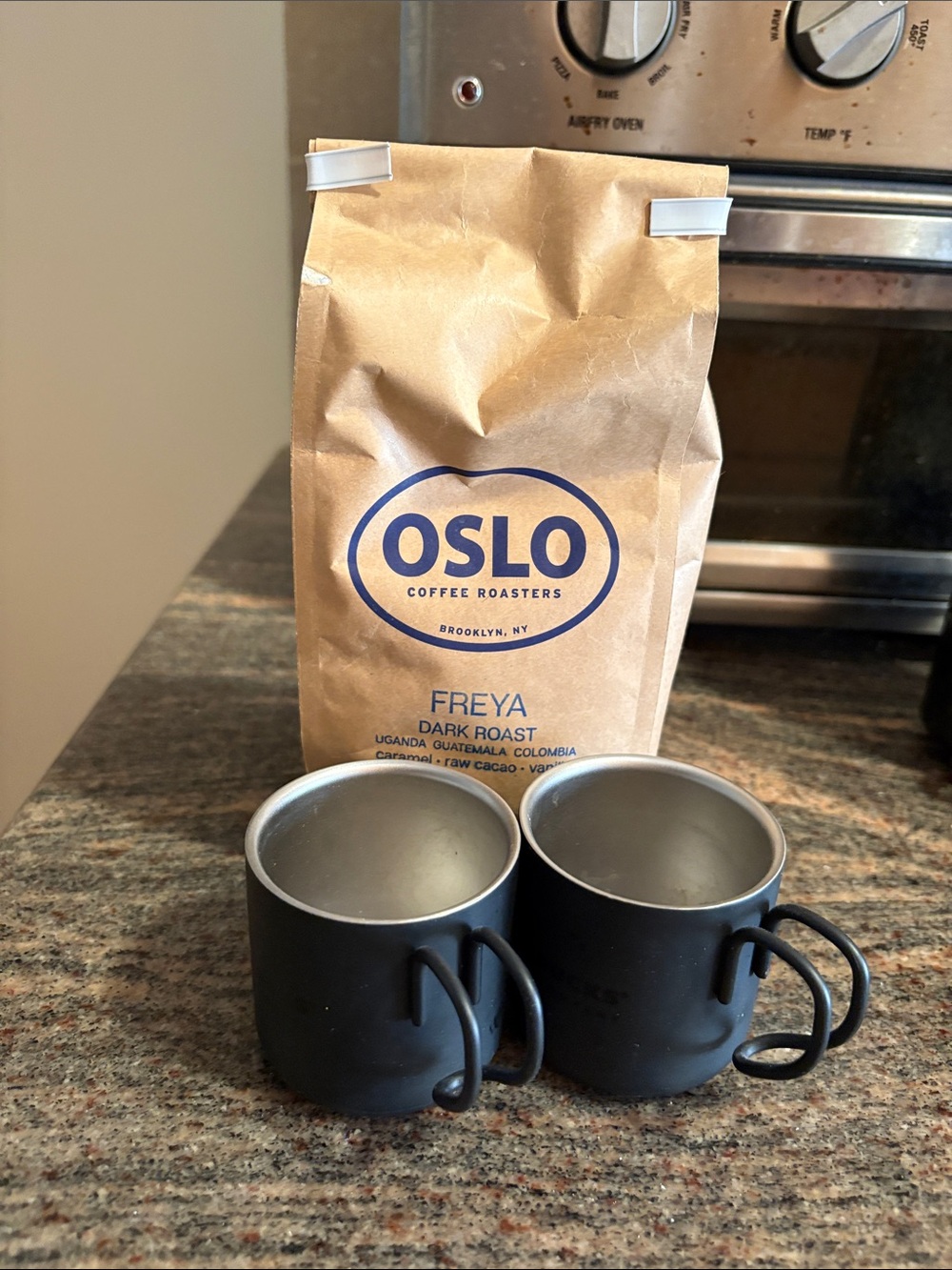 Two Black Metal Starbucks espresso cups.  Elegant look.  (Coffee not included)